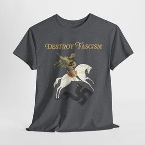 Destroy Fascism Save Democracy Tee, St George Antifascist Design Graphite Heather