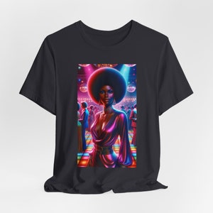 Afro Woman Shirt 70s Vibe Black Fashionistas Old School Vintage Look African American Tee Black Girl Magic Disco Tee Femme Fatale Dark Grey