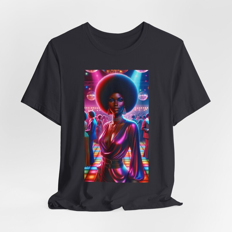 Afro Woman Shirt 70s Vibe Black Fashionistas Old School Vintage Look African American Tee Black Girl Magic Disco Tee Femme Fatale Dark Grey