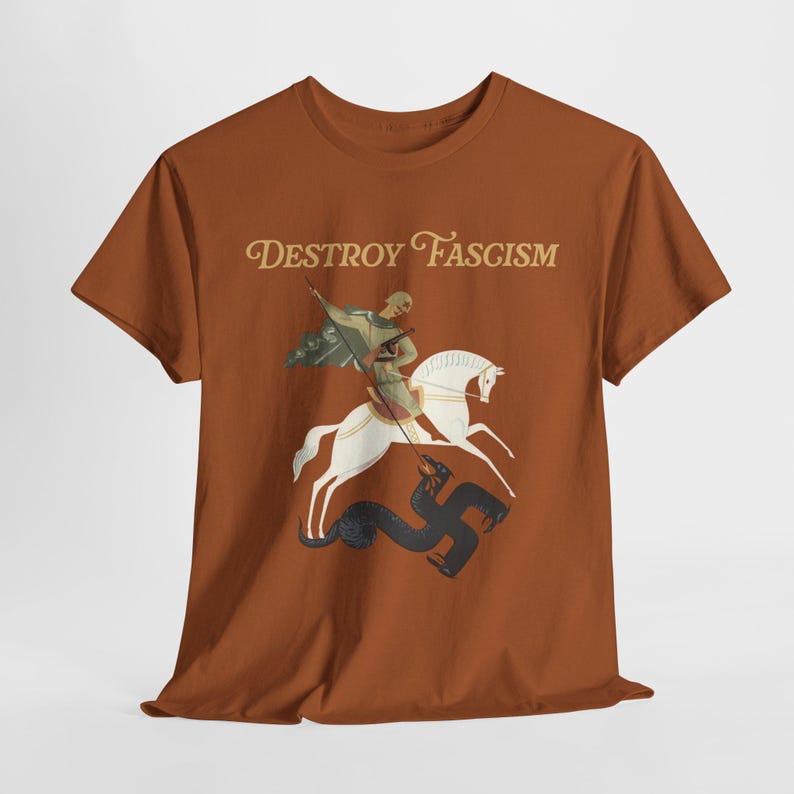 Destroy Fascism Save Democracy Tee, St George Antifascist Design Texas Orange