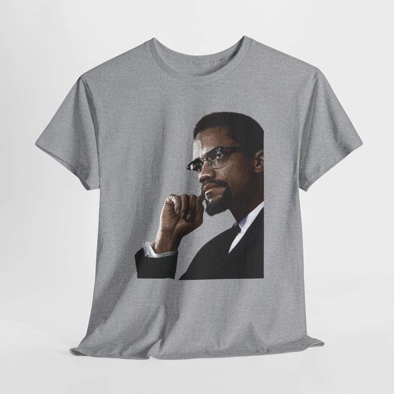 Malcolm X T-Shirt Black Power Civil Rights History Tee Sport Grey