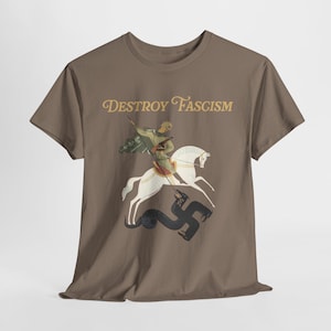 Destroy Fascism Save Democracy Tee, St George Antifascist Design Brown Savana