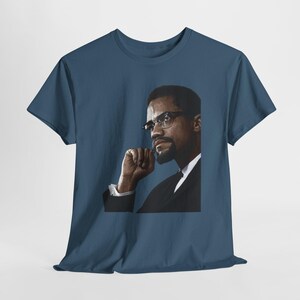 Malcolm X T-Shirt Black Power Civil Rights History Tee Indigo Blue