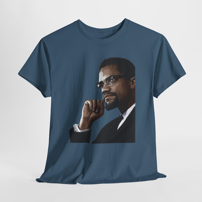 Malcolm X T-Shirt Black Power Civil Rights History Tee Indigo Blue