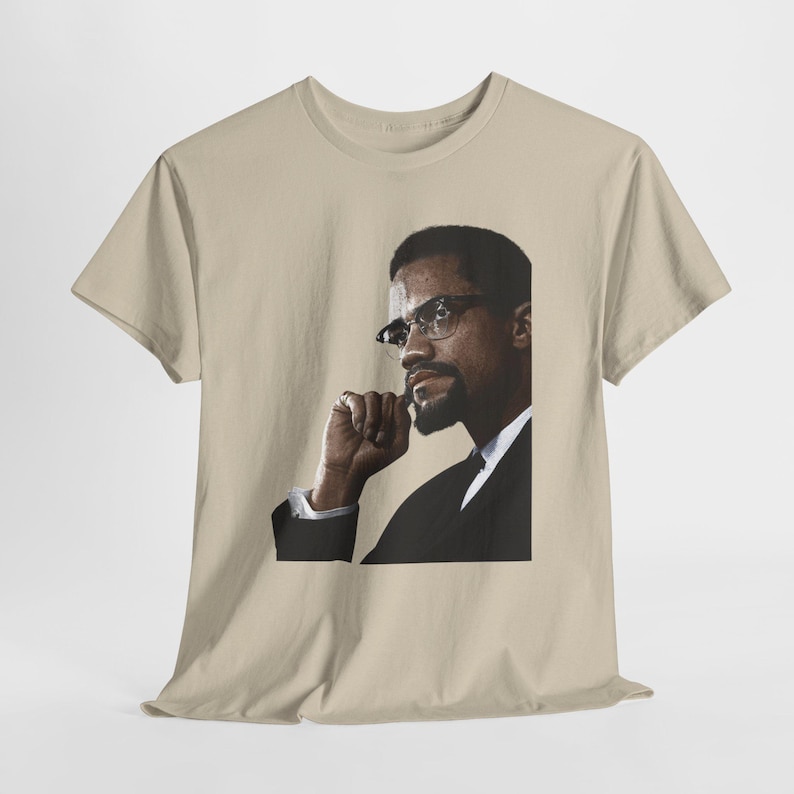 Malcolm X T-Shirt Black Power Civil Rights History Tee Sand