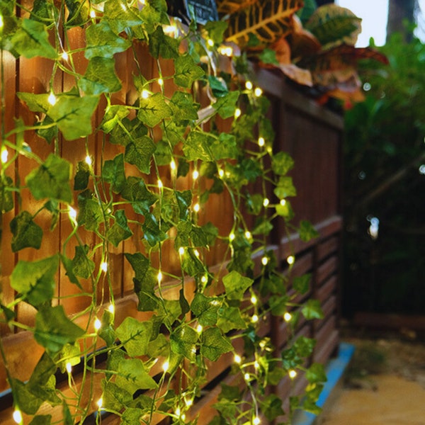 Luz solar de hoja verde hiedra de 10 m para exteriores