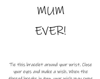 Best mum ever, family, mental health, affirmation, backing card download for wish bracelets, printable card