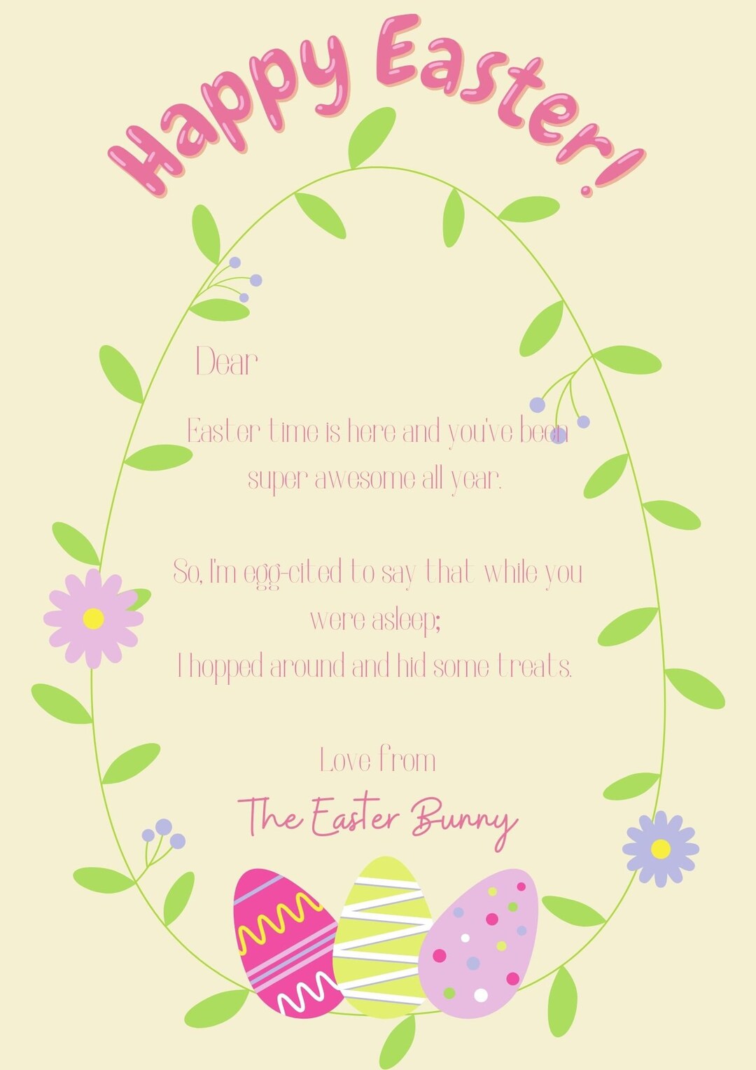 Letter From Easter Bunny, Blue Printable Easter Bunny Letter, Easter