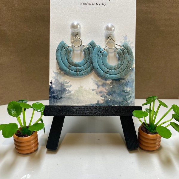Handmade Polymer Clay  Turquois earrings with Pearl studs
