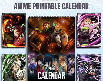 アニメカレンダー 2026 鬼滅の刃 印刷可能なPDF（デジタルダウンロード