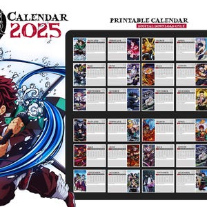 Anime Calendar 2025 DEMON SLAYER Inspired 2 designs printable  PDF and editable Templates (digital download only)