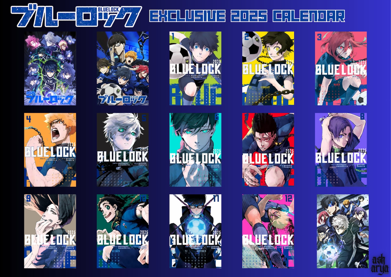 Anime Calendar 2025 BLUELOCK Inspired Editable Templates & Ready to Illustration 