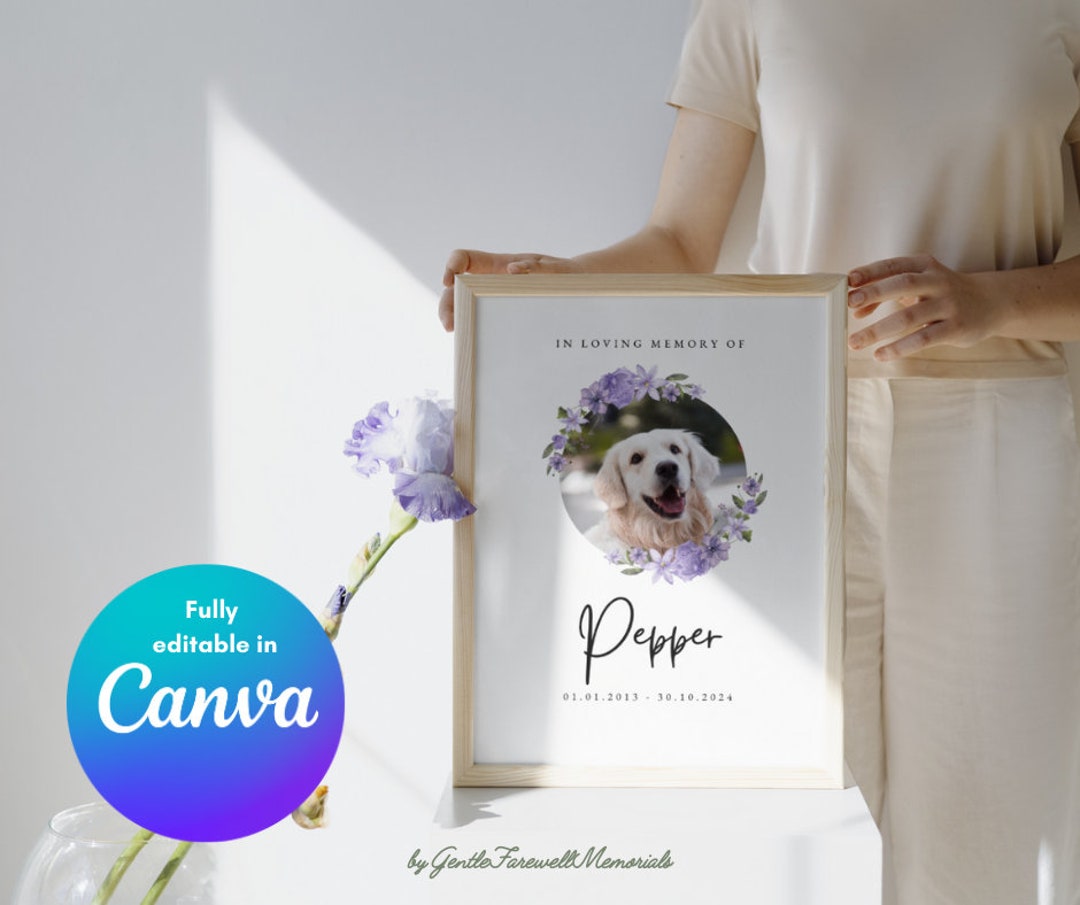 Editable Memorial Poster for Pets, Printable Floral Memorial | CANVA TEMPLATE | Minimalistic ...
