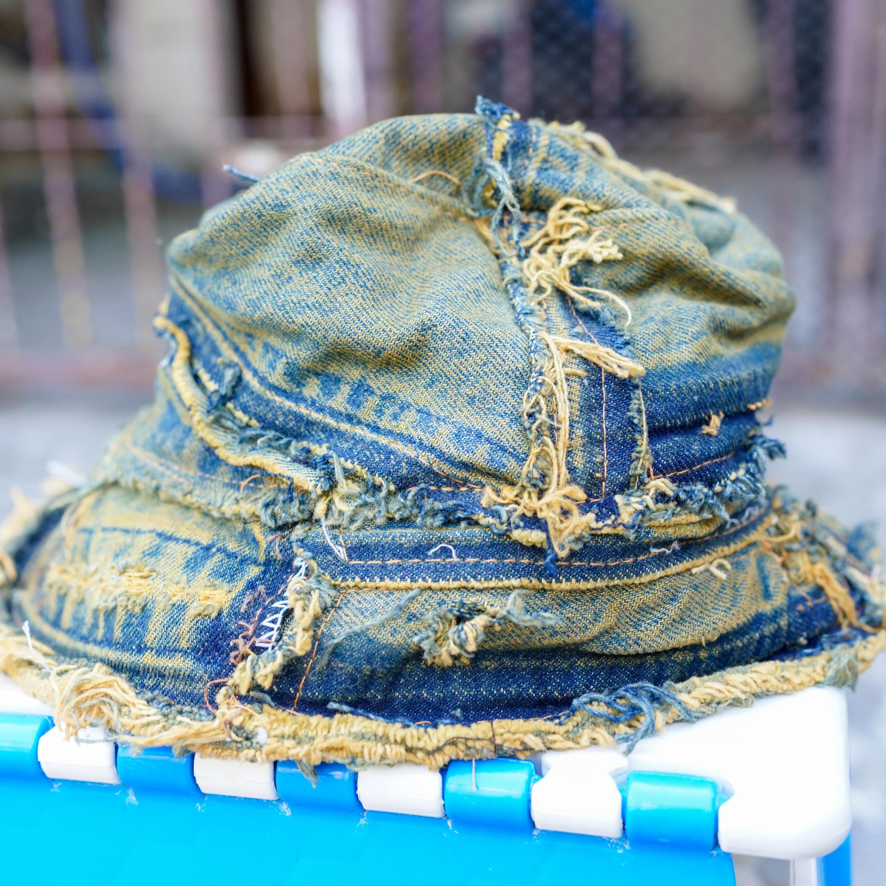 Upcycled Patchwork Denim Bucket Hat – 90s Vintage Grunge Cap