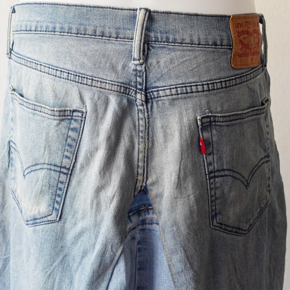 Upcycled Patchwork Denim Skirt – Ripped Asymmetri… - image 10