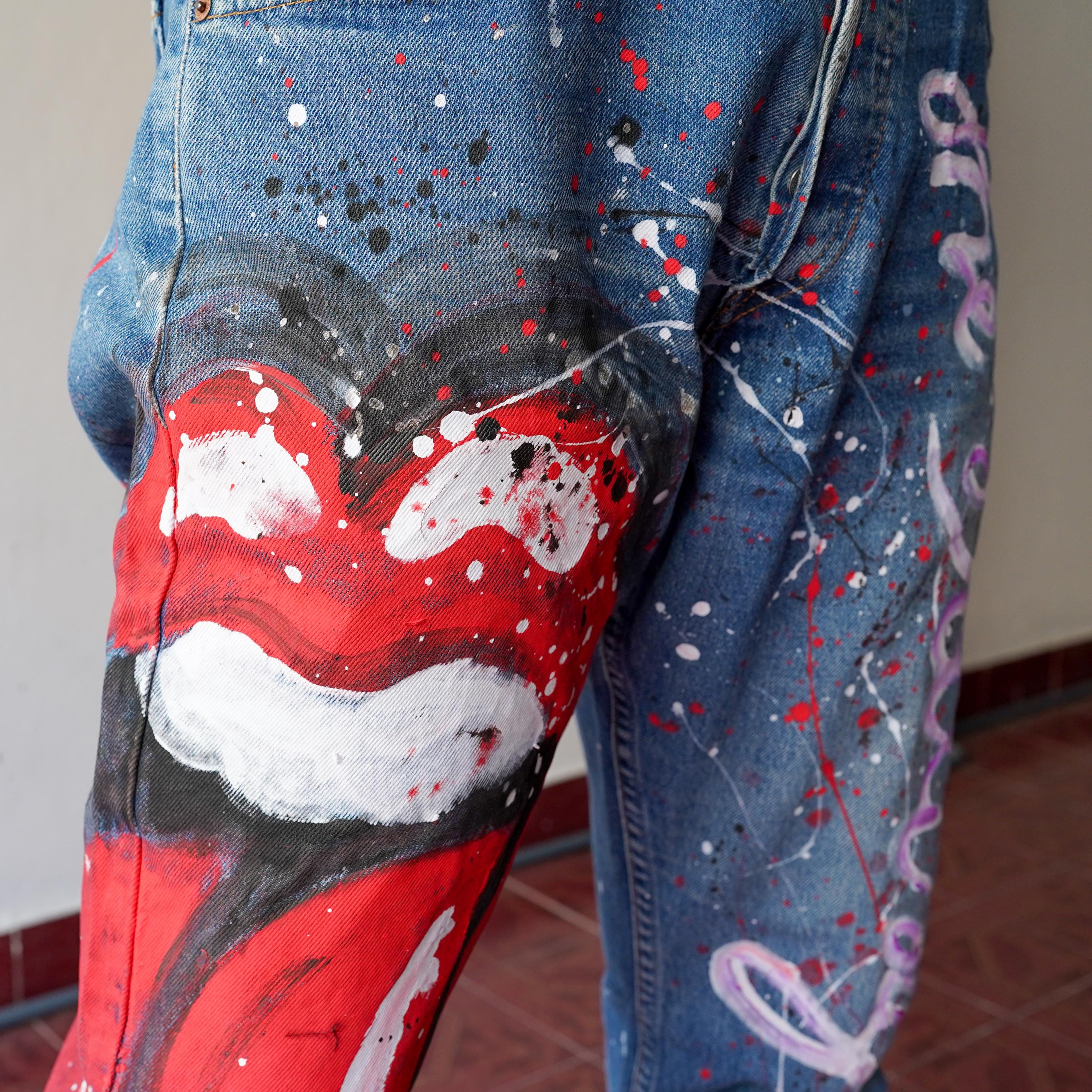 パンツ 2000's archive paint design denim pants Hand-painted Pop Art Vintage Jeans: 32