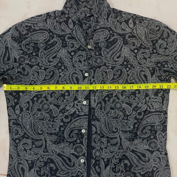 Vintage 90s Paisley Shirt – Blue Cotton Slim Fit Button-up, Long