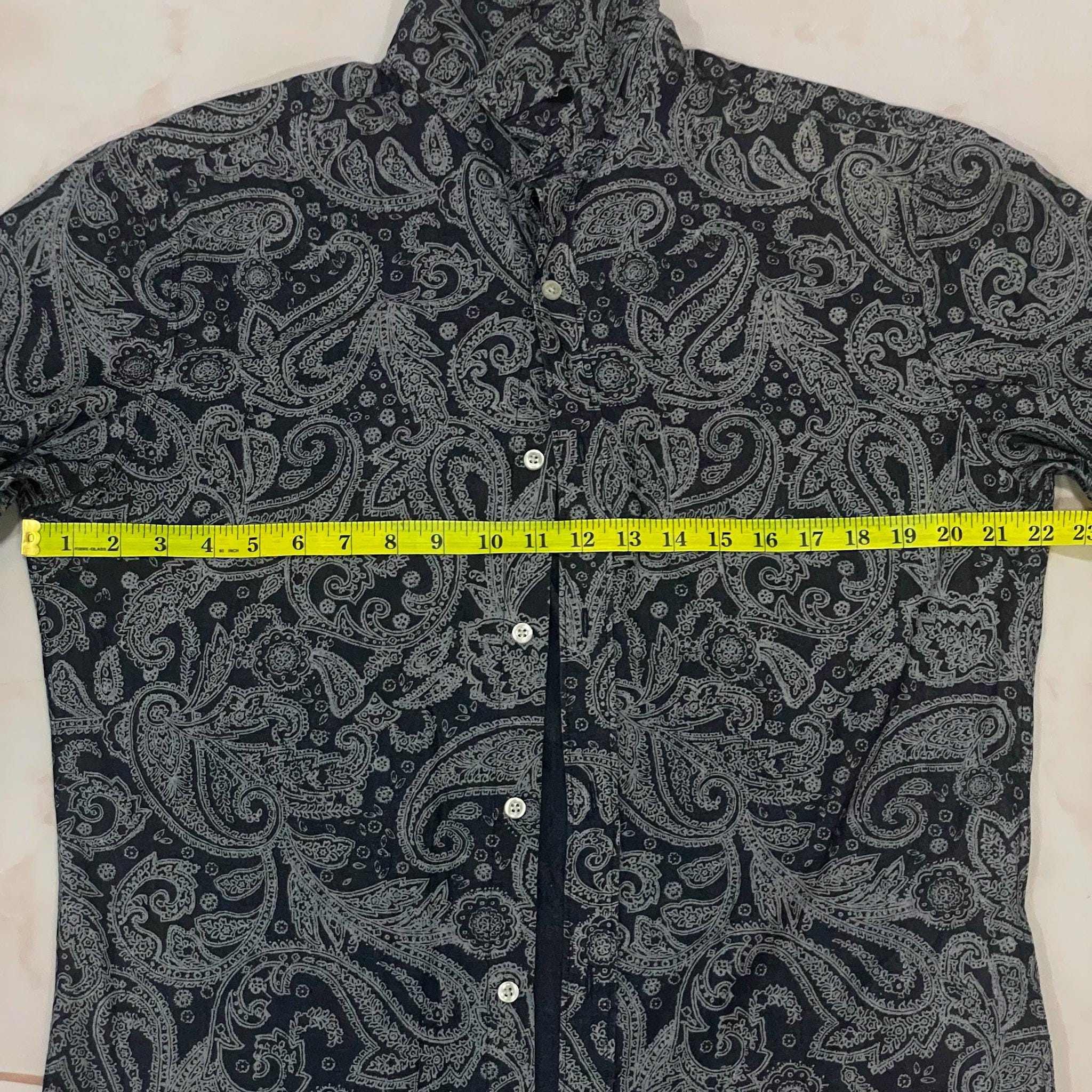 Vintage 90s Paisley Shirt – Blue Cotton Slim Fit Button-up, Long
