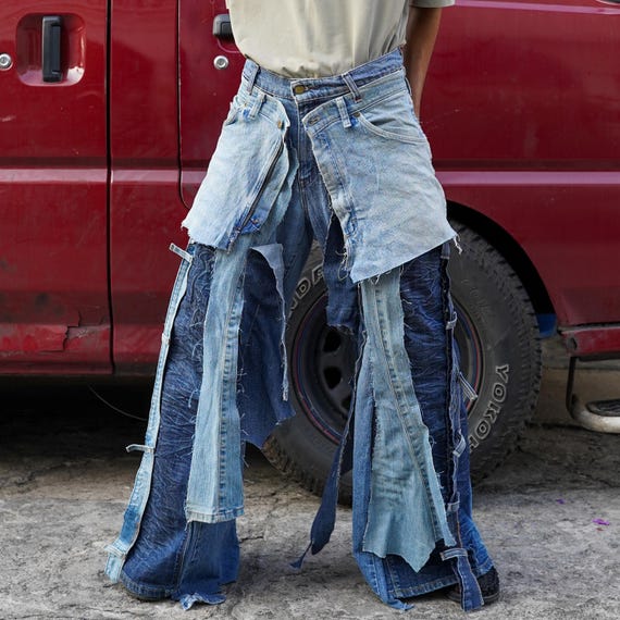 Handmade Y2K Patchwork Jeans – Wide-leg Layered Upcycled Handmade Y2K Patchwork Jeans – Wide-leg Layered Upcycled