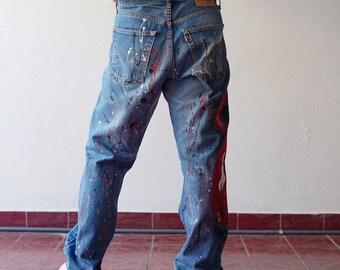 パンツ 2000's archive paint design denim pants Hand-painted Pop Art Vintage Jeans: 32