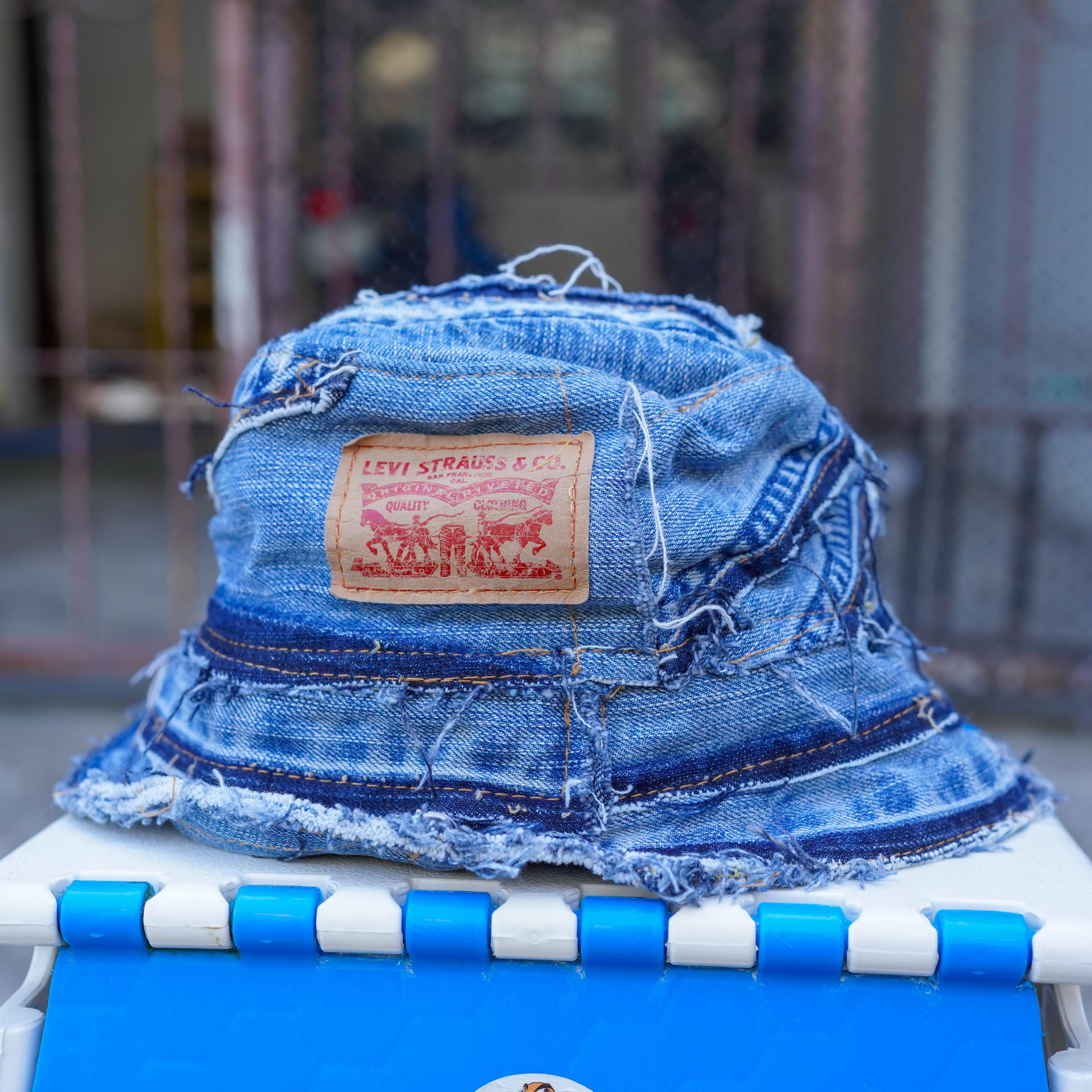 Upcycled Denim Bucket Hat – Handmade Patchwork Grunge Cap