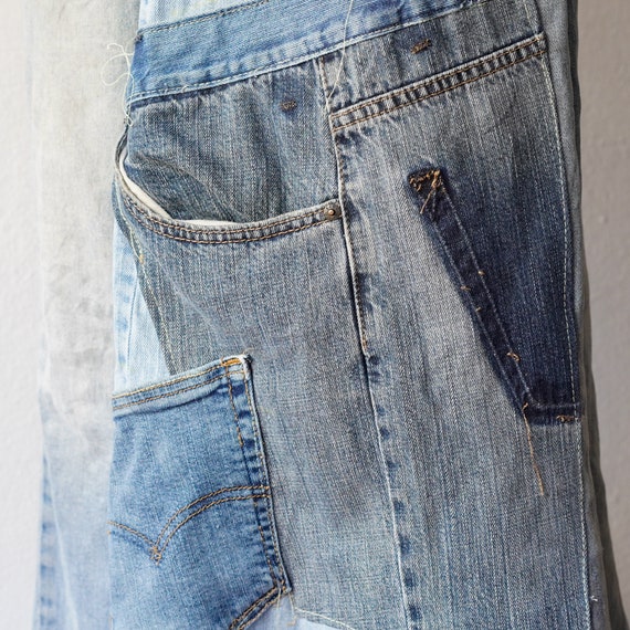 Upcycled Patchwork Denim Skirt – Ripped Asymmetri… - image 7