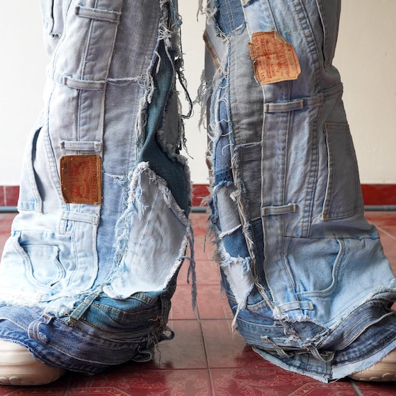 【I'M FRIED】PATCHWORK JEANS Y2K Patchwork Unsixe Jeans – 32