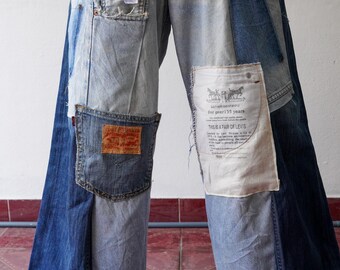 DAVOUCCI 90's patchwork wide denim pants Davoucci Jeans for sale