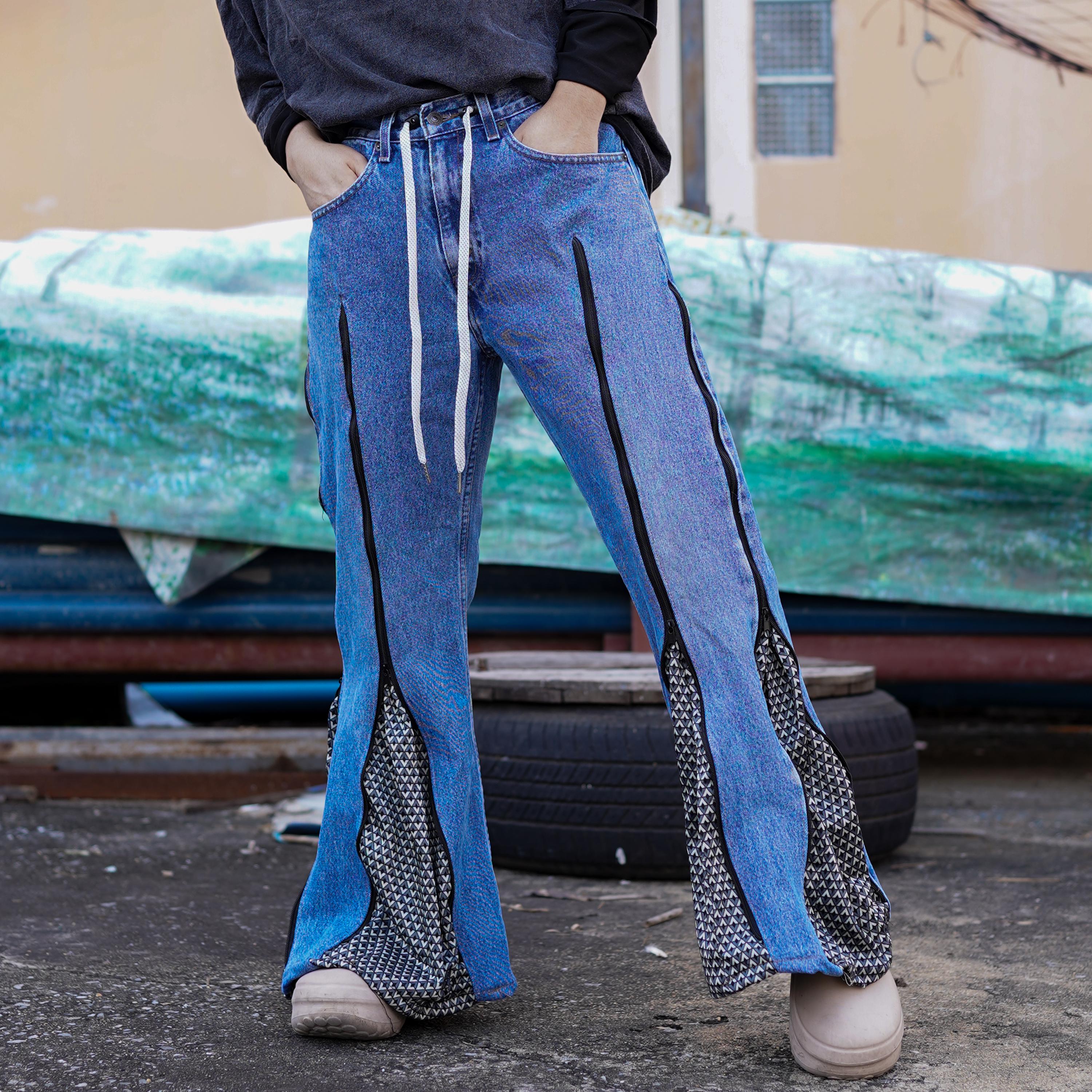 Vintage Retro Sport Jeans Stretch Denim Pants Upcycled Denim