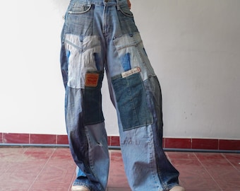 Unique Vintage Jeans Patchwork Chino Pant Trousers Khaki Rework