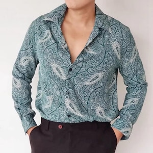 70s Style Paisley Shirt: Lightweight Long Sleeve Festival Wear