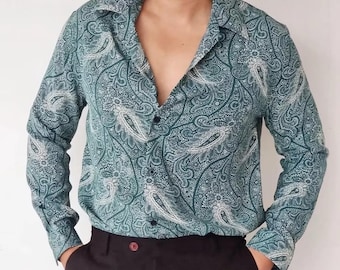 70s Style Paisley Shirt: Lightweight Long Sleeve Festival Wear