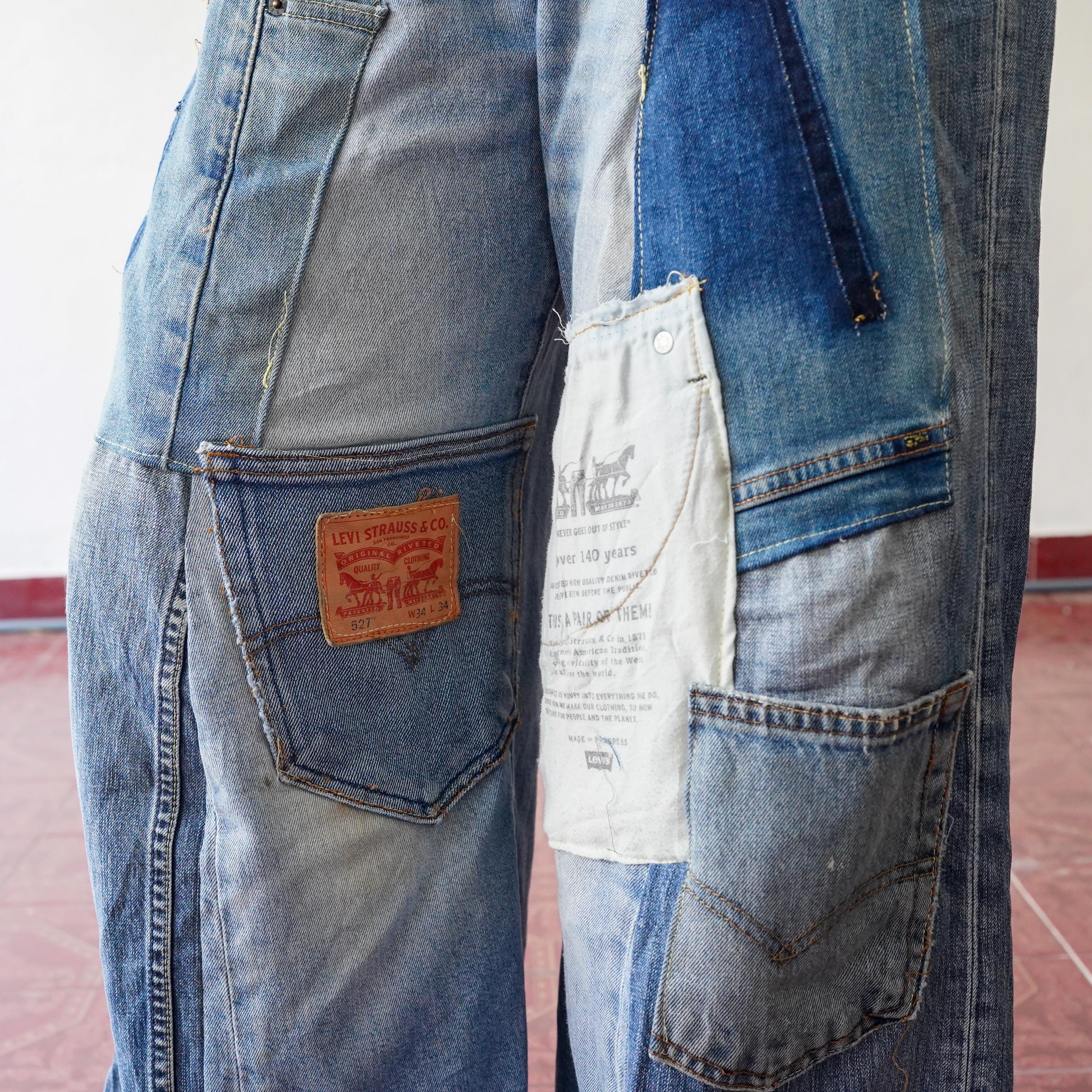 90s Vintage Upcycled Patchwork Streetwear Baggy Jeans 30