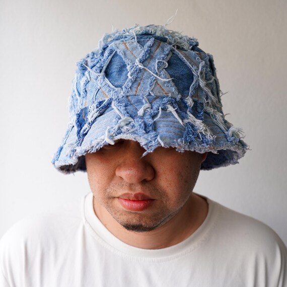 Upcycled Patchwork Denim Bucket Hat – Handmade Ri… - image 2
