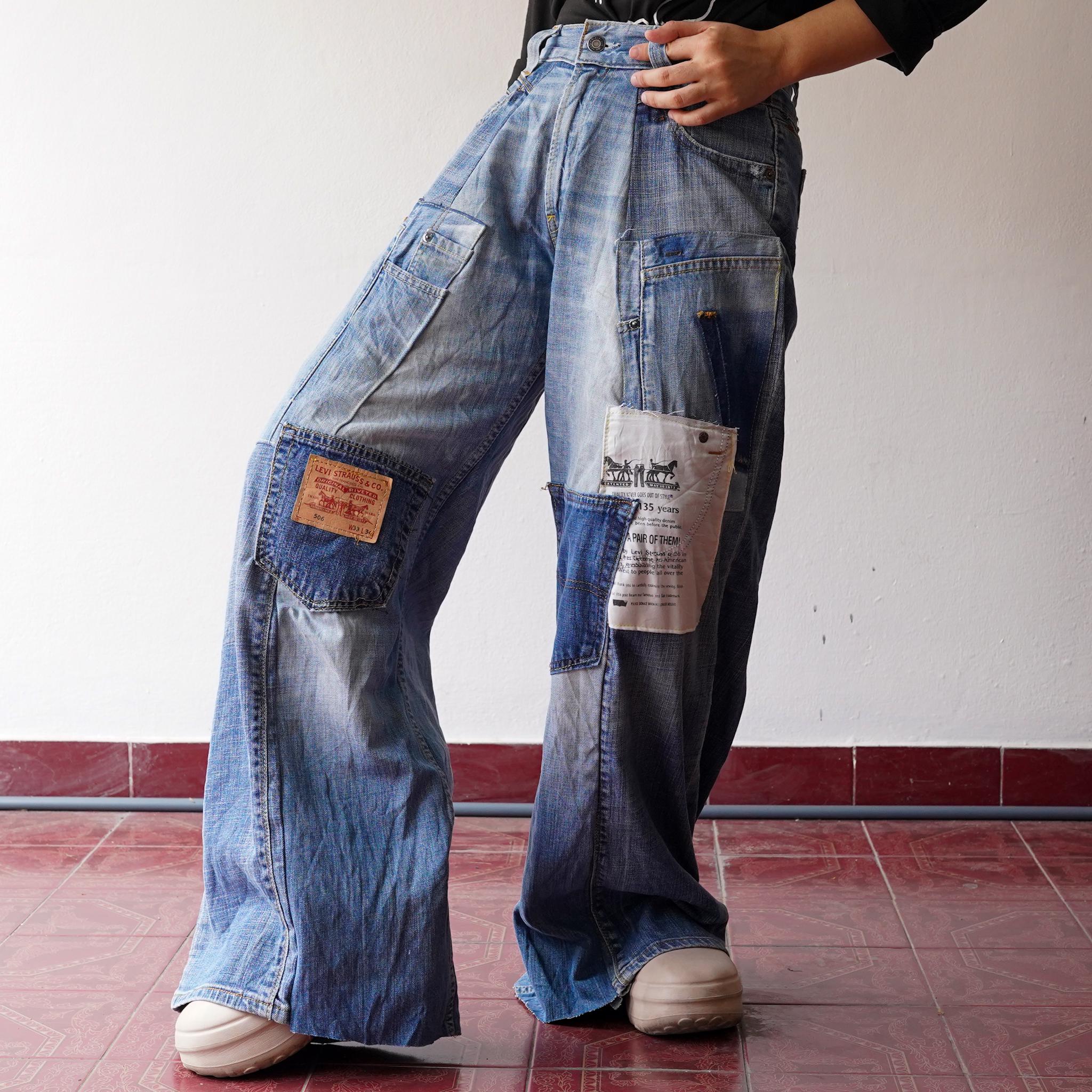 Upcycled 90s Wide Leg Denim Jeans: Reworked Patchwork Design (26