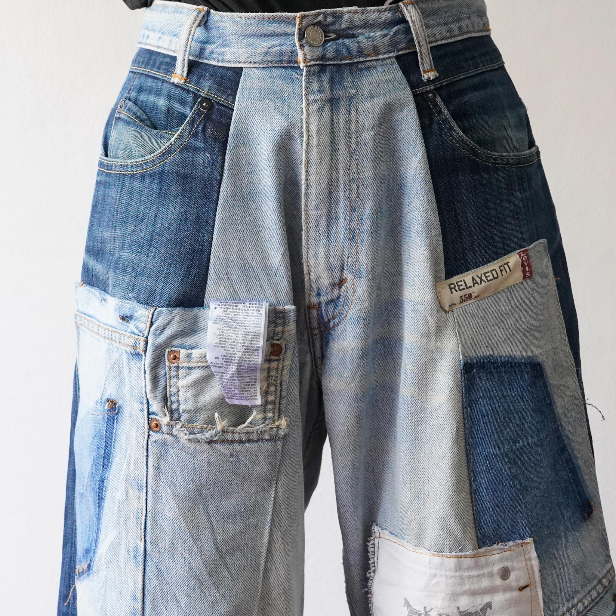 90s Upcycled Patchwork Denim Distressed Jeans Artisan Baggy