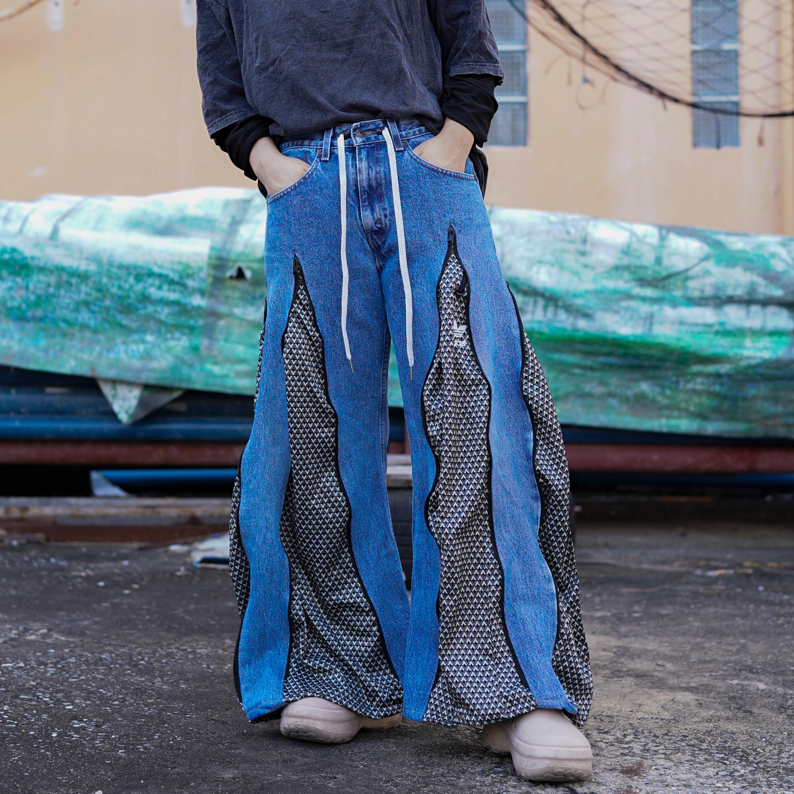 パンツ Destroy custom patch work denim .Y2K Upcycled Patchwork Jogger Jeans – Funky Y2K Streetwear, Stretch