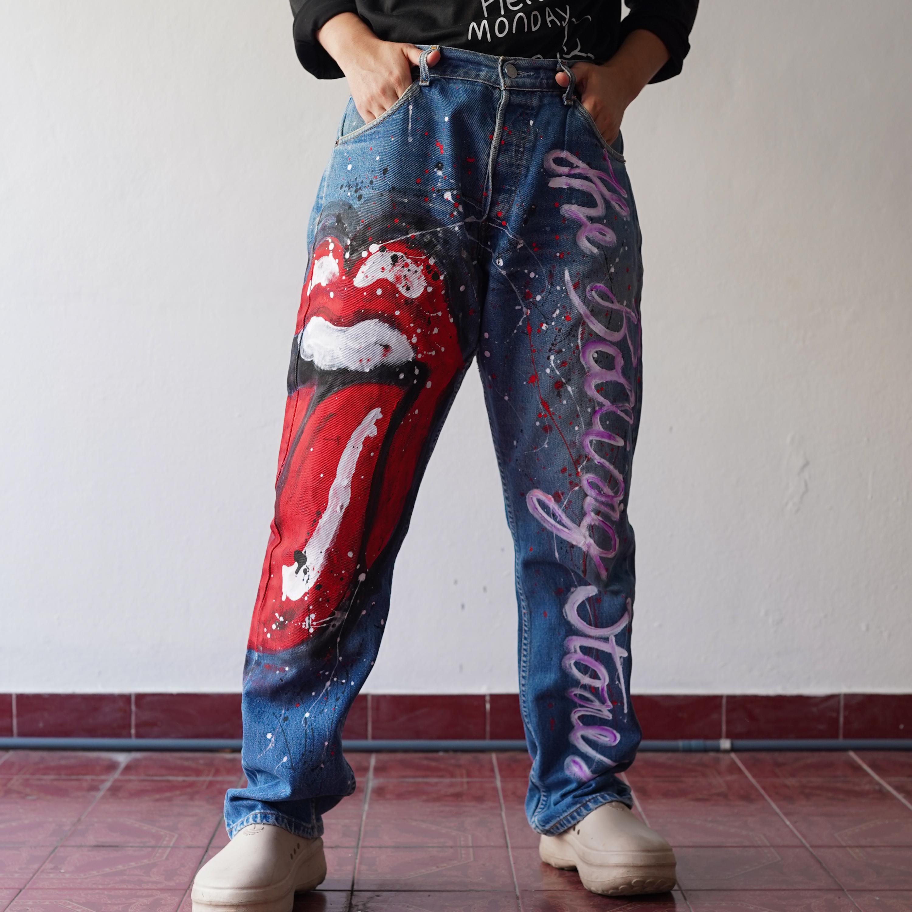 Hand Painted Jeans - Etsy Hand Painted Jeans - Etsy
