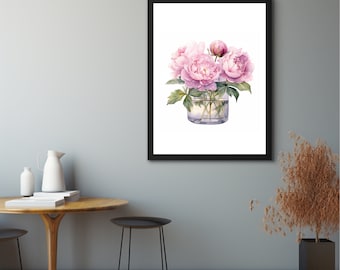 Watercolor Peonies Flowers Wall Art