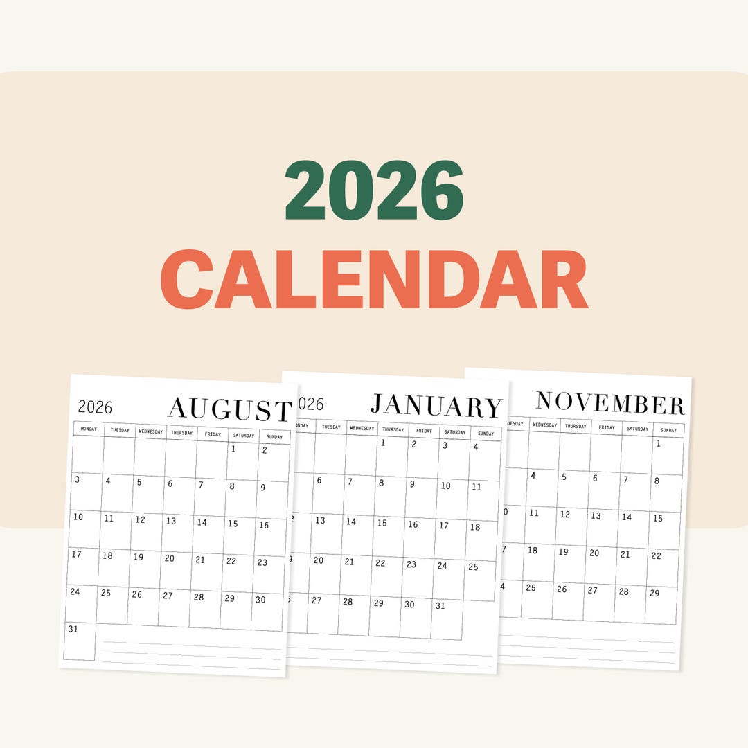 2026 Minimalist Calendar | Black & White Printable | Digital Download ...