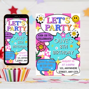VSCO, pink girl, Double Digits, 10 , Girl party invite, Teen girl birthday invite, Teen party, Teen Birthday, Any Age, Editable, Digital