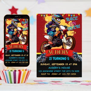 Faire-part à vélo, Faire-part de fête de vélo de montagne, fête de motocross, chevaucher, Faire-part de fête de moto, modèle de toile modifiable