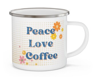 Peace Love Coffee, Retro 70s Style Vintage Enamel Camping Mug, 12 Oz - Etsy