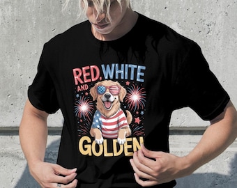 Red White and Golden PNG , Golden retrover 4th of July PNG