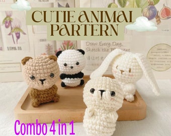 Crochet Keychain Pattern, No Sew Pattern, Combo 4in1, Pattern,Handmade Pattern, No Sew Amigurumi, Crochet Panda, Crochet Otter, Crochet Seal