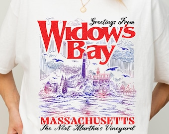 Widow's Bay Massachusetts T-Shirt, Retro Spooky Travel Postcard T-Shirt, Retro TV Show Graphic Tee, Dark Academia Fall Clothing, Widow's Bay