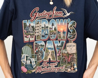 Greetings From Widow's Bay T-Shirt, Retro Spooky Travel Postcard T-Shirt, Retro TV Show Graphic Tee, Dark Academia Fall Clothing, Horror Fan
