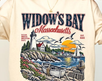 Widow's Bay Massachusetts T-Shirt, Retro Spooky Travel Postcard T-Shirt, Retro TV Show Graphic Tee, Dark Academia Fall Clothing, Horror Fan