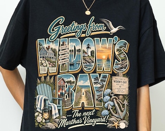 Greetings From Widow's Bay T-Shirt, Retro Spooky Travel Postcard T-Shirt, Retro TV Show Graphic Tee, Dark Academia Fall Clothing, Horror Fan