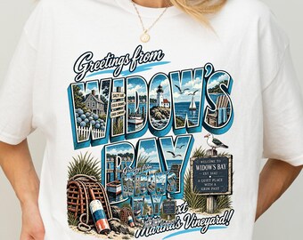 Greetings From Widow's Bay T-Shirt, Vintage Travel Poster Tee, Fictional Town Merchandise, Dark Academia Fall Clothing, Horror Fan Gift